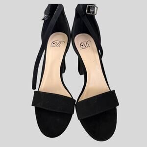 Delicious Ready-H Black Faux Suede Open Toe Ankle Strap Heels Size 9